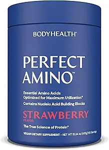 BodyHealth PerfectAmino Powder - BCAA and EAA Powder for Pre and Post Workout - Amino Acid Energy Drink for Men and Women to Support Lean Muscle and Recovery - Strawberry - 120 Servings