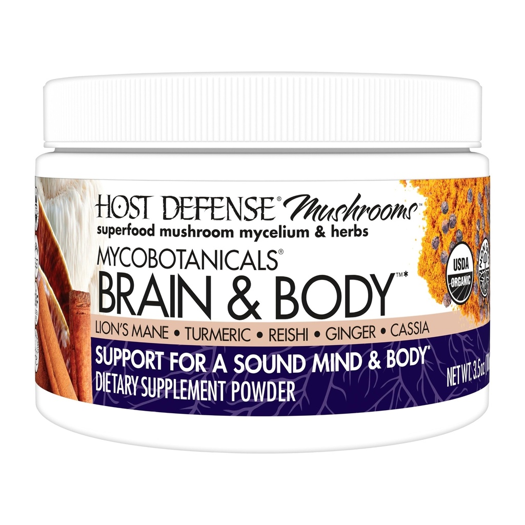 Host Defense MycoBotanicals Brain & Body* Powder - Digestive & Immune Support Supplement with Lion's Mane & Reishi Mushroom - Brain Supplement to Support Memory & Focus - 3.5 oz (33 Servings)*