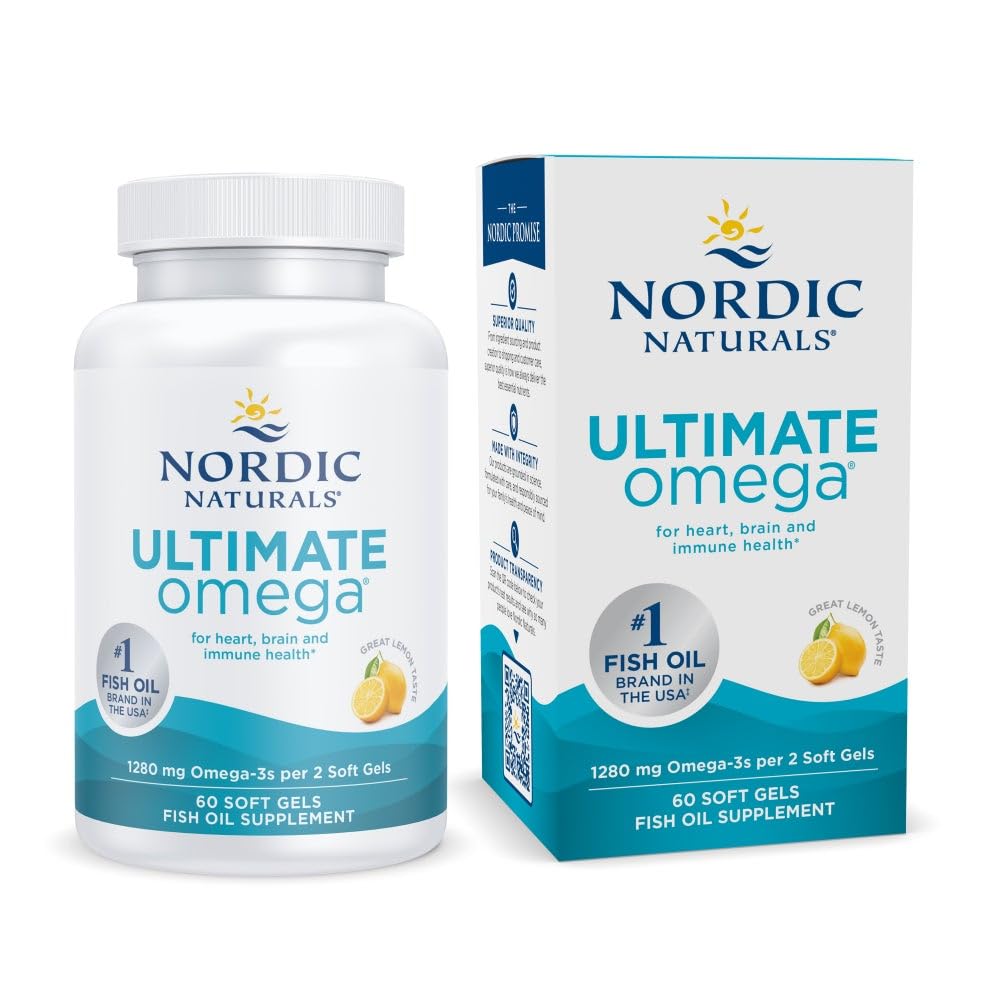 Nordic Naturals Ultimate Omega, Lemon Flavor - 60 geles blandos - 1280 mg Omega-3 - Suplemento de aceite de pescado de alta potencia con EPA & DHA - promueve la salud del cerebro y del corazón - No GMO - 30 Actuaciones