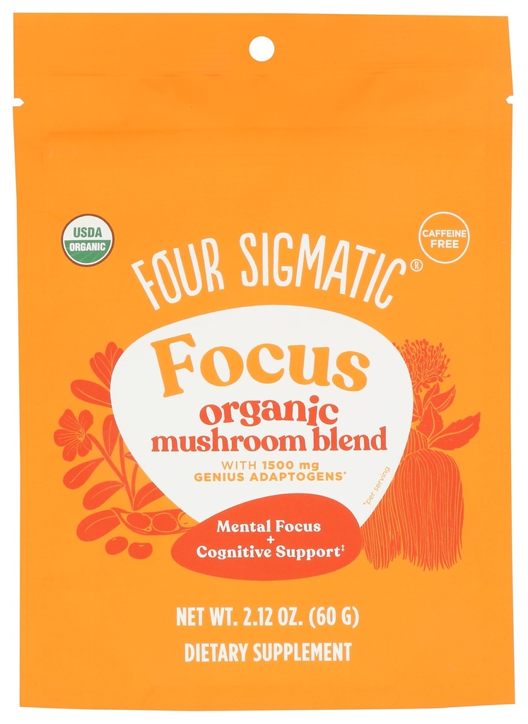 Four Sigmatic Focus Blend 7 Superfoods Adaptogen Blend Mix with Lion's Mane, Cordyceps, Rhodiola, Bacopa & Mucuna TEN Productivity & Creative Support TEN Decaf " Dissolves Fácilmente TEN 30 Servings