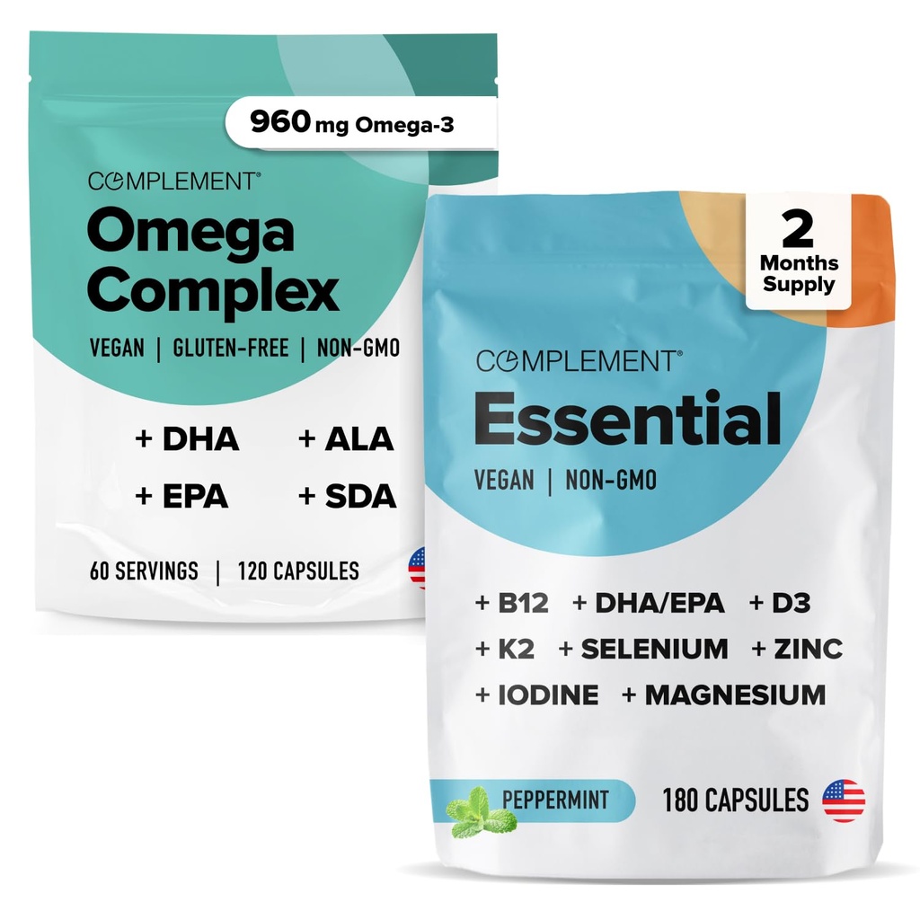 Complemento Complejo Omega &amp; Esencial Bundle multivitamínico - Soporte integral de nutrición Vegana para salud y bienestar óptimos