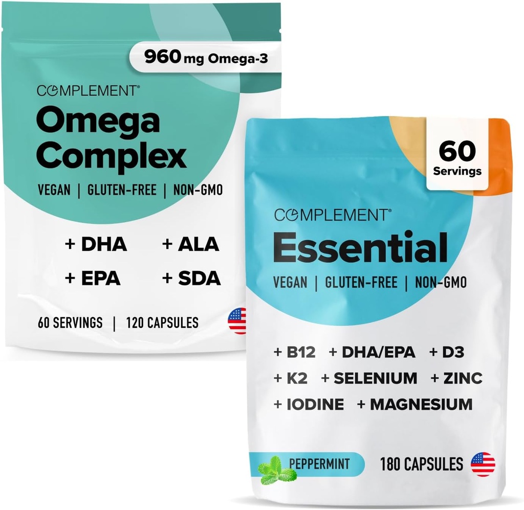 Complemento Complejo Omega &amp; Esencial Bundle multivitamínico - Soporte integral de nutrición Vegana para salud y bienestar óptimos
