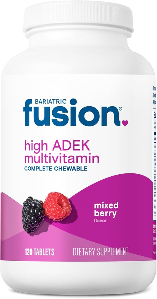 Fusión Bariatrica Multivitamínico Chewable con vitaminas ADEK altas  sometida Multi for Duodenal Switch Pacientes ← Tablas Flavoradas de Berry mixtas Silencio con Iron y Calcio Silencioso Un mes Fuente