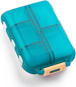 Daily Travel Pill Case Organizer, Small 10 Compartments Medicine Box Dispenser, Compact Purse Portable Pill Reminder Perfect for On-The-Go Storage Vitamin, Fish Oil, Calcium Tablet, Green