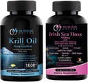 Aceite de Krill Antártico 1600mg con Astaxanthin 2mg y Moss del Mar Irlandés 3000mg con aceite de semilla negra y Ashwagandha 2000mg