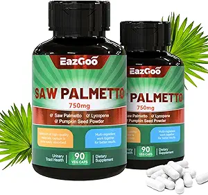 Saw Palmetto Supplement, Saw Palmetto Extract 750mg, with Lycopene, Pumpkin Seed Powder, for Hombres and Women,No-GMOs & Gluten, Vegan, 90 Conde Capsules(Pack of 2)