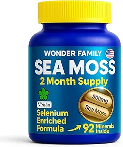 Capsulas de Moss del Mar Irlandés - Chondrus Crispus o True Sea Moss Avanzado con Biotina, Niacinamide, Vitaminas – Suplemento Multimineral – Alternativa a Irish Seamoss Gel – 60 Seamoss Pills