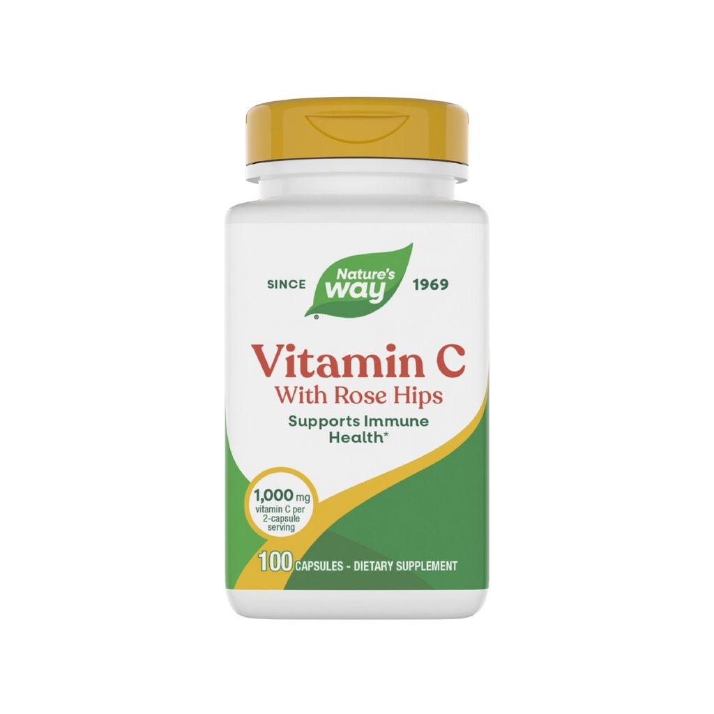 Nature's Way Vitamin C with Rose Hips, Powerful Antioxidant & Immune Function Support from Vitamin C*, Promotes Collagen for Healthy Skin*, 1,000 mg Vitamin C, 100 Capsules (Packaging May Vary)