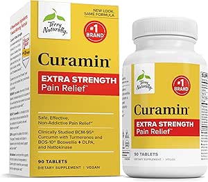 Terry Naturalmente Curamin Extra Strength - Curcumin " Boswellia for Healthy Circulation Support - Suplemento Turmérico para soportar las articulaciones, la salud muscular " Producción endorfina - 90 Tabletas
