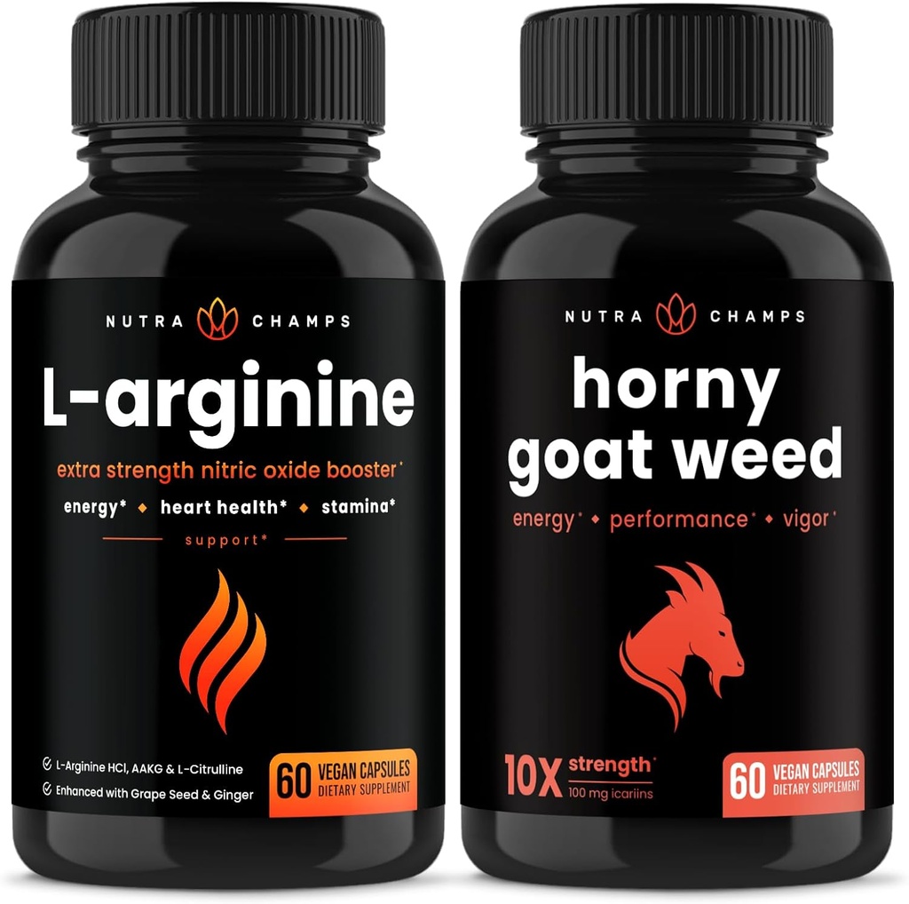 NutraChamps L-Arginine Capsules y Horny Goat Weed Capsules 2 Pack Bundle