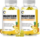 (2 Pack) Magnesio Glycinate Gummies 500mg, Suplemento de magnesio de alta absorción con calcio y vitaminas, Bono de apoyo, musculo, noche, memoria " , Vegan, no GMO, 60 Condes, sabor a piña