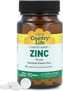 Country Life Target-Mins Zinc 50 mg 90 Tablets - Suplementos de zinc para la salud inmunitaria - Zinc 50mg - Zinc Support