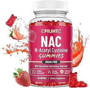 NAC Gummies 600mg, N Acetyl Cysteine Supplement with Glutathione, Resveratrol, Magnesium, CoQ10, NAC Chewable for Antioxidants & Immune Support, Strawberry Flavor 60 Gummies