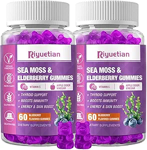 Moss de mar " Gummies de arándano, Blueberry Flavored Gummy, Vitamins Sea Moss Suplementos con Vitamina C + Zinc y Apple Sider Vinegar, Buena Textura, Vegan-Friendly, 120 Conde(Pack of 2)