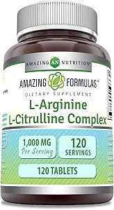 Amazing Formulas L-Arginine/L-Citrulline Complex 1000mg 120 Tablets Supplement| Non-GMO | Gluten Free | Made in USA