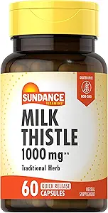Sundance Milk Thistle 1000mg ← 60 Quick Release Capsules ◾ Suplemento Herbal Tradicional Silencioso No GMO y Fórmula Libre Gluten