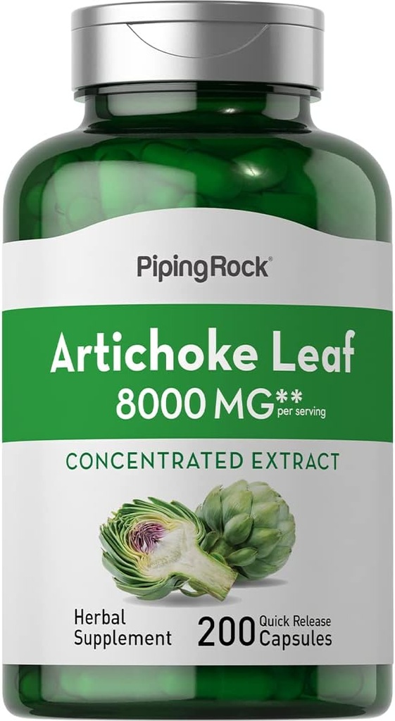 Piping Rock Artichoke Extracto Capsules 8000mg Silencio 200 Pills Silencio No GMO &amp; Gluten Suplemento Gratis