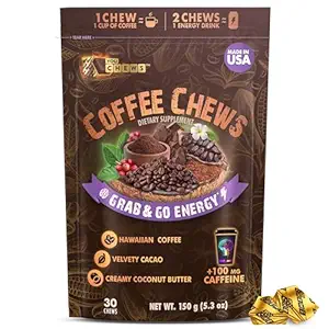 YouChews Coffee Chews - Grab & Go Energy with 100mg per Chew of Clean, Green Caffeine. With Real Organic Ingredients, Low Sugar, Great Bold Taste & Long Lasting Energy Boost (30 Chews Pack)