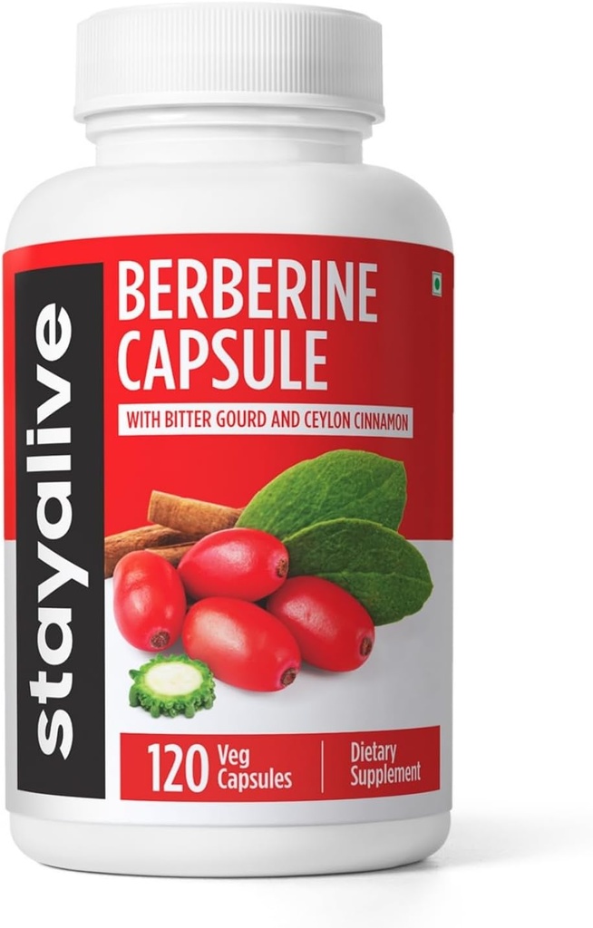 STAY ALIVE Premium Berberine with Ceylon Cinnamon, 3-in-1 Complejo con Berberine HCL 1200mg &amp; Bitter Gourd Extract, 120 Capsules, Extra Strength Powder, Non-GMO &amp; Gluten-Free Supplement