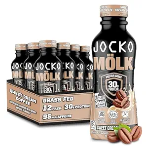 Jocko Fuel Mölk 30g Grass Fed Protein Shakes - No Added Sugar Protein Drinks KETO Friendly - Ready to Drink 12 FL Oz (Pack of 12) Sweet Cream Coffee