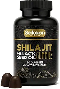 Pure Shilajit Gummies for Men ' Women, Shilajit with Black Seed Oil, High Potency Pure Himalayan Resin for Energy, Immune Support, and Cognitive Function, Lab Tested Chewables
