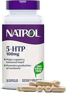 Natrol Mood + Estrés 5-HTP 100 mg, Suplemento dietético para una mezcla equilibrada, cápsulas para adultos, 30 cápsulas, hasta un suministro de 30 días