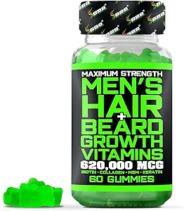 Best Beard Stuff Beard Growth Vitamins - Biotin Gummies for Beard & Hair Growth – Maximum Strength 620,000mcg Biotin with Collagen, MSM, Keratin & Bamboo Extract