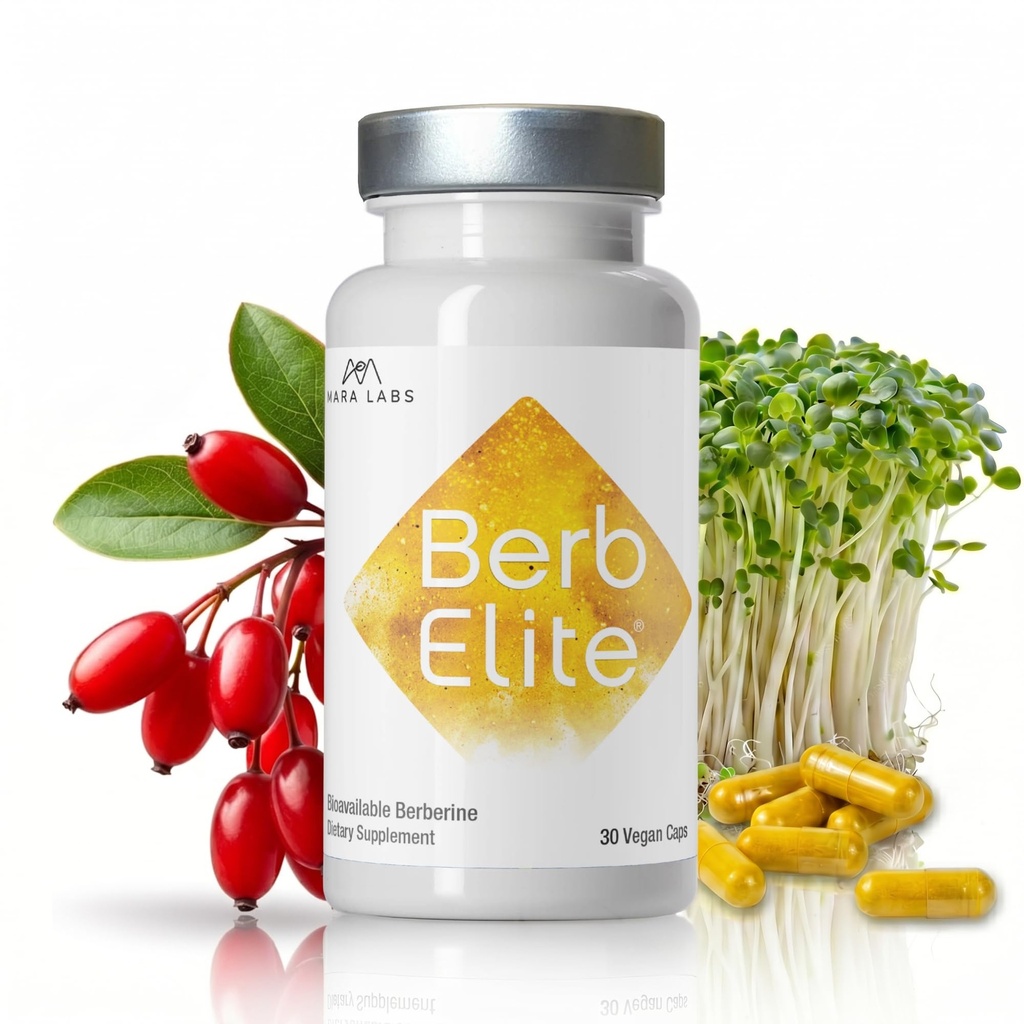 Mara Labs BerbElite ← 350mg Berberine HCL & Broccoli Complejo de semillas para aumentar la biodisponibilidad ← 30 cápsulas Vegan