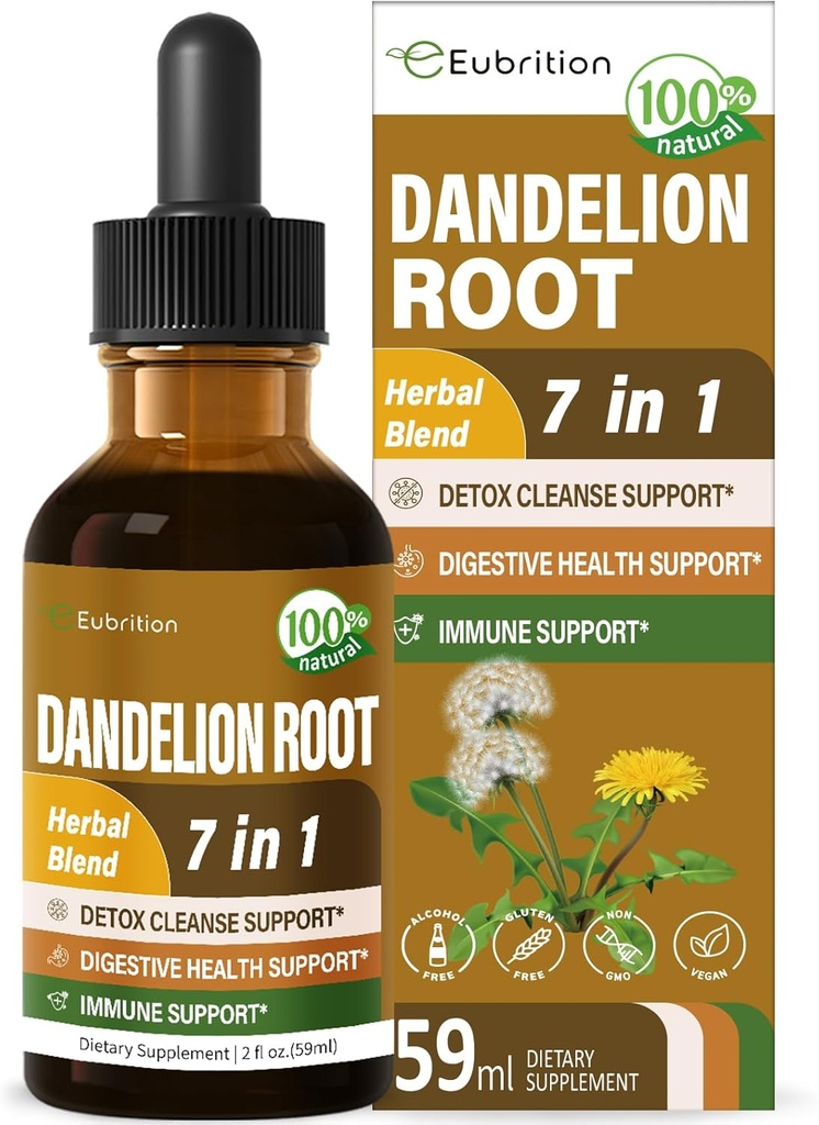 Dandelion Root Extract Drops, Diente de Leon Organico Hierba, Dandelion Supplement Formula w/Milk Thistle Turmeric for Detox Cleanse, Digestion &amp; Immune Support, Alcohol-Free Tincture. 2oz