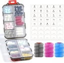 3 Pack 14 GRIDS Travel Pill Organizer Box with Labels - Travel Medicine Case Kit - Pocket Daily Pharmacy Container - Travel Medication Holder Dispenser for Fish Oil Vitamin Storage - Clear