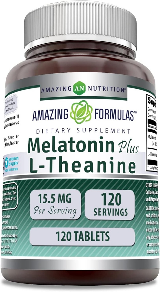 Fórmulas increíbles Melatonin Plus L-Theanine 15.5 Mg TENIDO Tablets Suplemento No-GMO TENIDO Gluten-Free TEN Made in USA (1 Pack Ø 120 Cuenta)