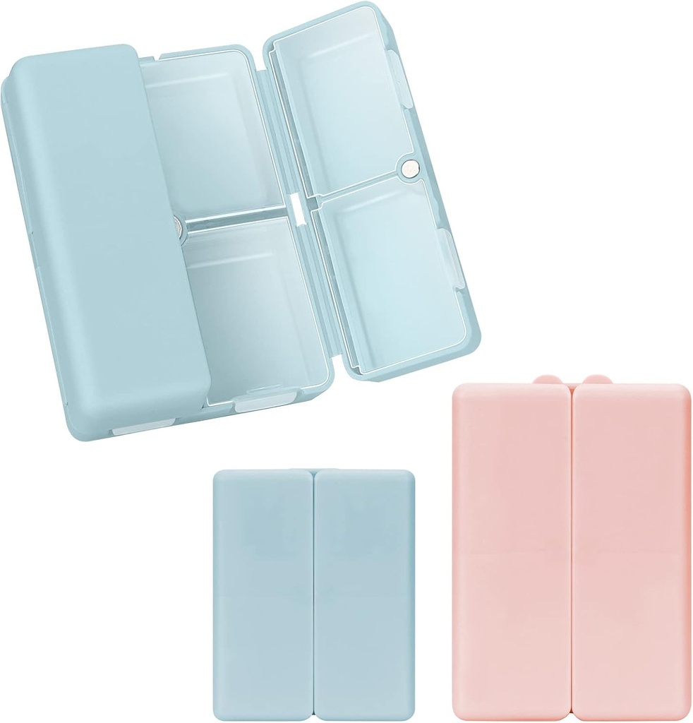 FYY 2 Pcs Daily Pill Organizer, 7 Compartments Portable Pill Case Travel Pill Organizer,[Folding Design] Pill Box for Purse Pocket to Hold Vitamins,Cod Liver Oil,Supplements and Medication-Navy+ Rosa
