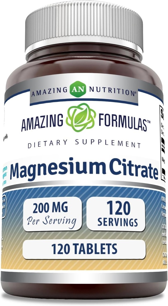 Amazing Formulas Magnesium Citrate | 200 Mg Tablets | Mineral Supplement | Non-GMO | Gluten Free | Made in USA (1 Pack, 120 Count)