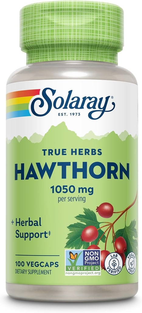 SOLARAY Hawthorn Berry Capsules 1050 mg - Soothing Herbal Support - Hawthorne Berry Supplement for General Wellness Support - Whole Berry, Vegan, Non-GMO, 60 Day Guarantee, 50 Servings, 100 VegCaps