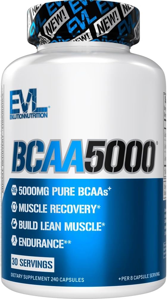 BCAAs Amino Acids Suplemento para Hombres - EVL 2:1 5g BCAA Capsules para la recuperación posterior del entrenamiento y Lean Muscle Builder para Hombre - BCAA5000 Aminoácidos de cadena ramificado Suplemento nutricional - 30 Servimientos