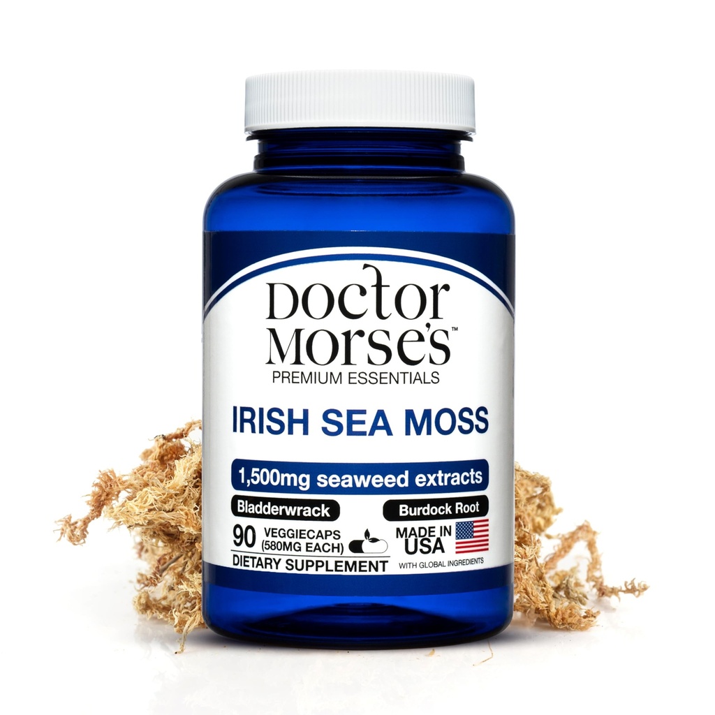 Moss del Mar Irlandés Suplemento Avanzado Capsules 1500mg, Ultra Potent Seamoss Avanzado con Fledderwrack " Burdock Root, Made in FDA-Registered, NSF-Certified Facility, Total Health Support, 90 cápsulas