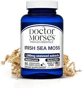 Irish Sea Moss Advanced Supplement Capsules 1500mg, Ultra Potent Seamoss Advanced with Bladderwrack & Burdock Root, Made in FDA-Registered, NSF-Certified Facility, Overall Health Support, 90 Capsules