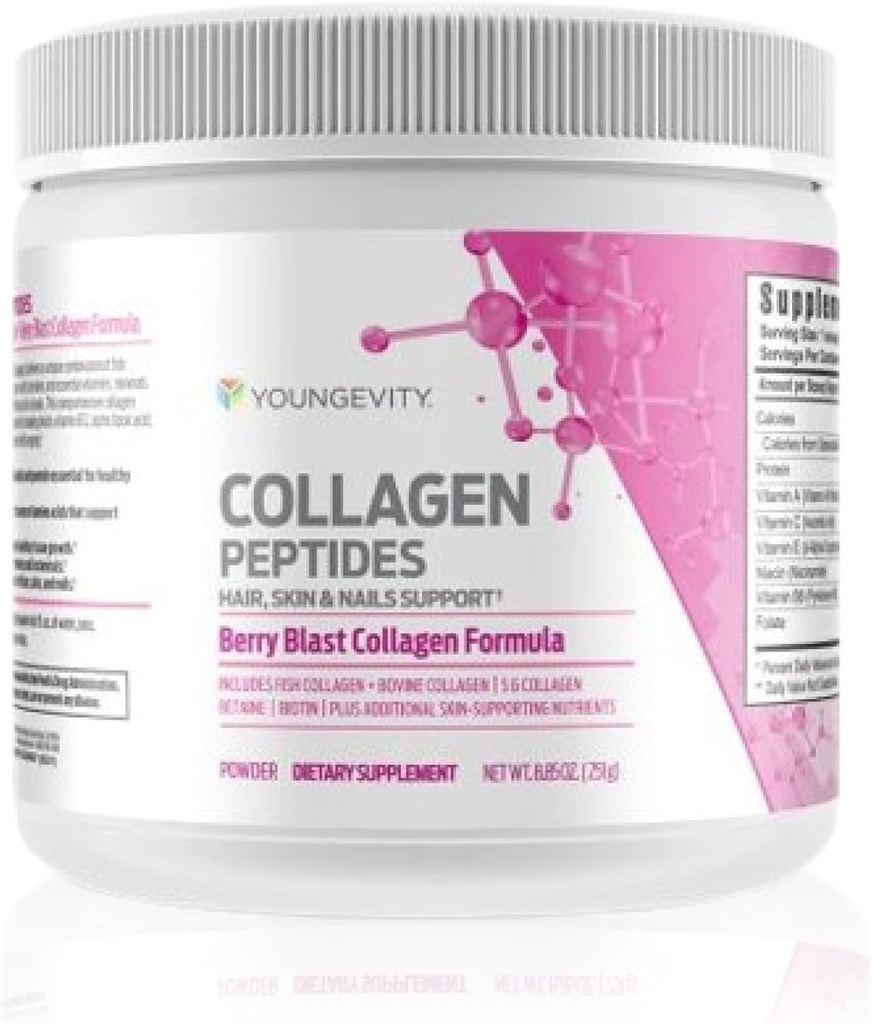Péptidos de colágeno de Youngevity Powder – Hair, Skin & Nail Support with Hydrolyzed Tipo I " II, Biotina, Vitamina B12, Antioxidantes " Ácido Alfa Lipoico – Salud Conjunta de Huesos – Flavor Berry – 251g