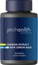 ProHealth Valerian Extract + Lemon Balm (60 Capsules) 160 mg Valerian + 80 mg Lemon Balm Silencio Relajación " Sleep Support TEN No Morning Grogginess TEN Vegan TEN Gluten Free SON Free