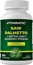 Vitamatic Saw Palmetto Extract for Men &amp; Women 180 Veg Capsules - Hecho con Pumpkin Seed, Pygeum, Nettle Leaf - Hecho en EE.UU. - Promociona la función saludable de la próstata