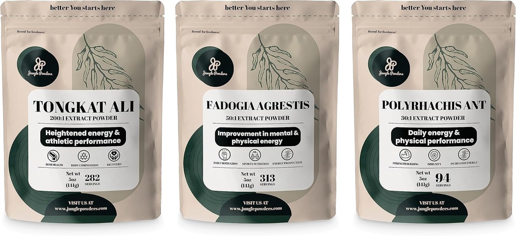 Polvos de selva Tongkat Ali para Hombres 282 Servimientos, Fadogia Agrestis Extract Powder 313 Servings, Negro Ant 30:1 Concentración 94 Serviciones 5oz Suplemento Mens Health Support for Drive & Passion