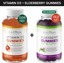Gummies de vitamina D libre de azúcar (60 Gummies) y Gummies de Elderberry (180 Gummies) – Immune Support Bundle, Gelatin-Free, Gluten-Free, Vegetarian, All Natural, Great Tasting