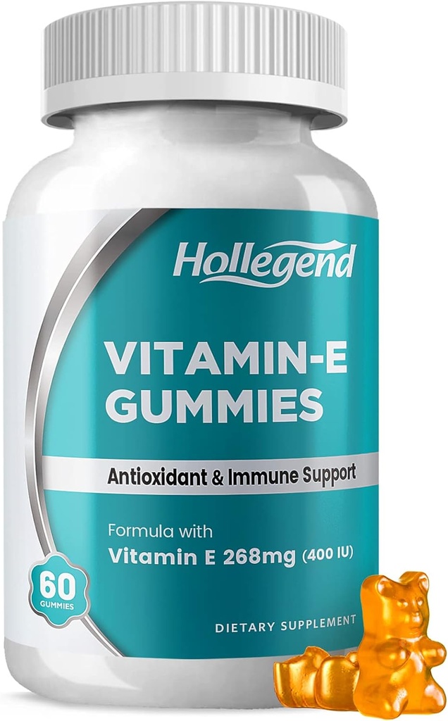 Vitamina E Gummies 268mg 400 UI, Vitamina Natural E Suplemento Chewable para Adultos, Mujeres &amp; Hombres, Skin &amp; Immune Salud, Antioxidante, Orange Flavor, 60 Condes