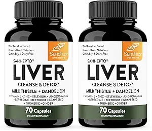 Sandhu's Liver Cleanse Detox & Repair Support | 70 Capsules (Pack of 2) | Herbal Supplement for Liver Health | Milk Thistle Dandelion Root Andrographis with 8 Minerals