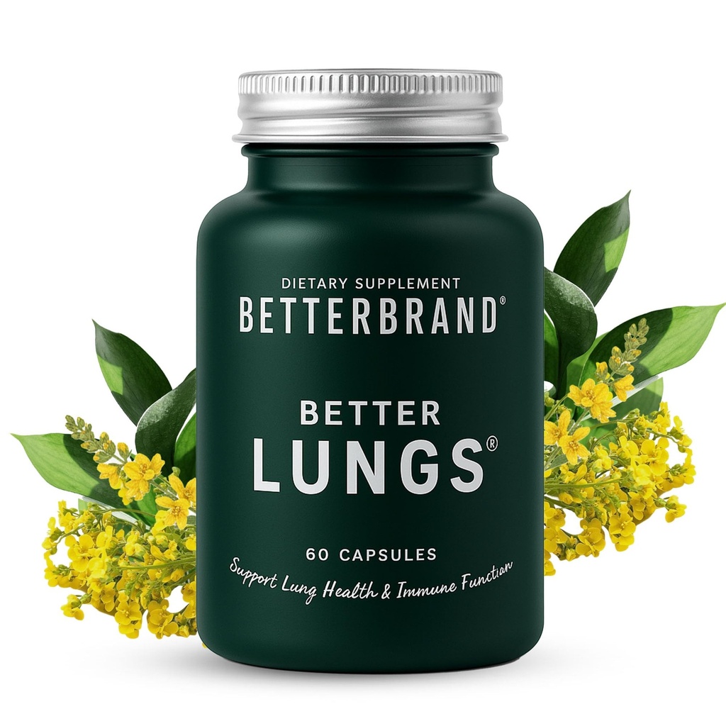Betterbrand BetterLungs Lung Support Suplemento con NAC, hoja de Mullein para fumadores, Fórmula de Salud Respiratoria con Elderberry, Vitamina D, Ginseng, Reishi Mushroom - 60 cápsulas - Pack de 1