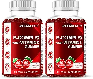Complejo de vitamina B con vitamina C &amp; Inositol - sabor de fresa natural - 60 gomas (2 botellas)
