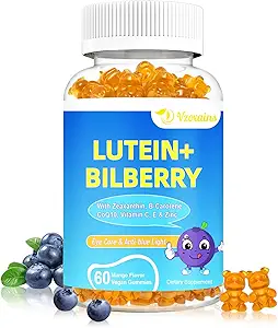 20mg Lutein " Zeaxanthin Gummies with Bilberry, Astaxanthin, Omega 3, Vitamina C, E - Suplemento de Salud Ocular Libre de Azúcar para Adultos " Niños - Alivio Ojo seco, Claridad Visión, Soporte Macular
