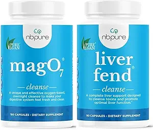 nbpure MagO7 + Liver Fend Detox Bundle TEN Oxygen-Powered Colon Cleanse &amp; Liver Support ¦ Relief for Occasional Constipation, Bloating & Toxin Build-Up TEN Ozonated Magnesium + Milk Thistle, 180 Capsules