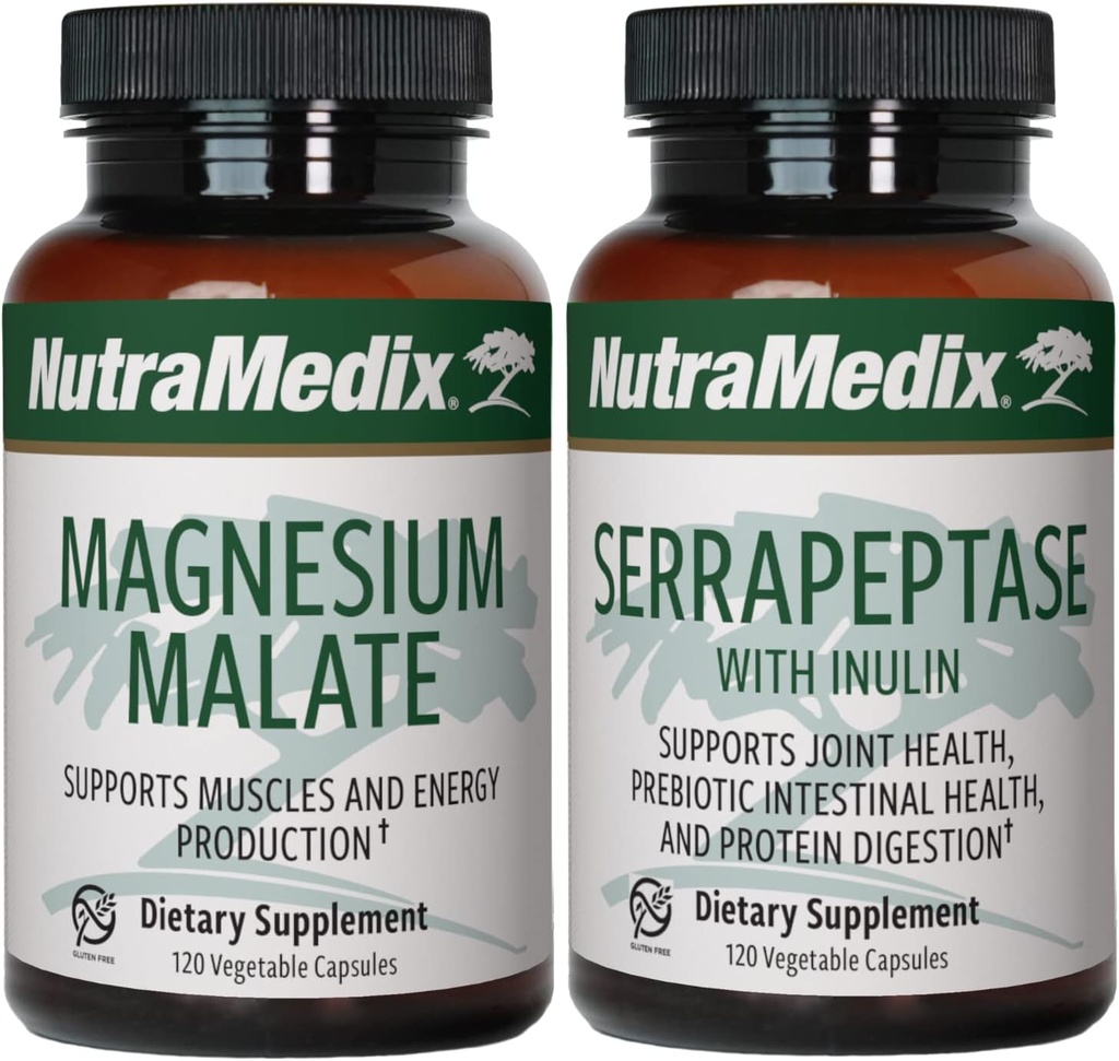 NutraMedix Fitness Plan Suplemento Bundle - Incluye Magnesium Malate for Energy & Athletic Support and Serrapeptase for Joint & Mobility Wellness - Fitness Support Supplements -2-Piece Capsule Set