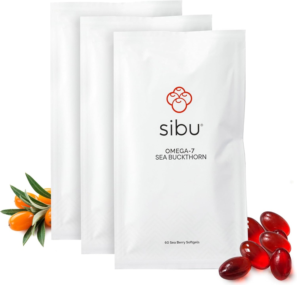 sibu Sea Buckthorn Omega-7 Softgels (90-Day Refill Sachet) – Suplemento para la piel sana, pelo, uñas y sequedad